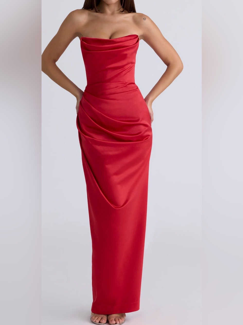HOUSE OF CB 'Adrienne' Scarlet Satin Strapless Gown D02